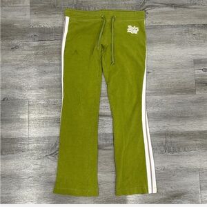 Y2K Green Track Pants with White Stripes